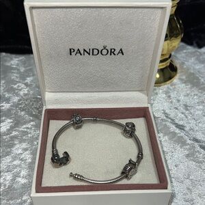 Pandora Silver with 3  Charm Bracelet with Polished Finish $112